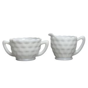 Vintage MCM Americana Anchor Hocking Depression Era Milk Glass Cream & Sugar Set